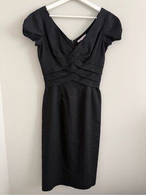 Rebecca Taylor Cross Front Dress Wool Linen Blend Black 6 NWOT